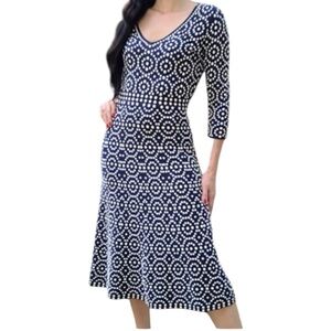 Boden Women’s Annabel Blue Fit & Flare‎ Textured Stretch Geometric Dress  Sz 10